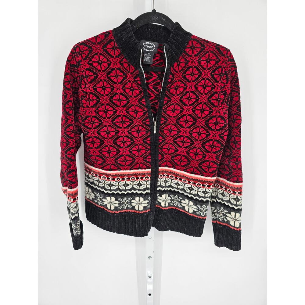 Designers Studio Originals Women's Long Sleeve Red Zipper Front Cardigan Size PS